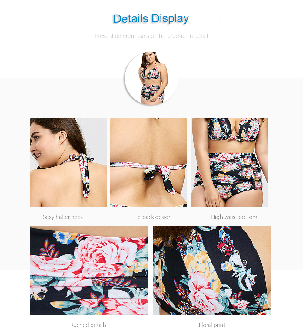 Plus Size Floral Print Halter Bikini Set