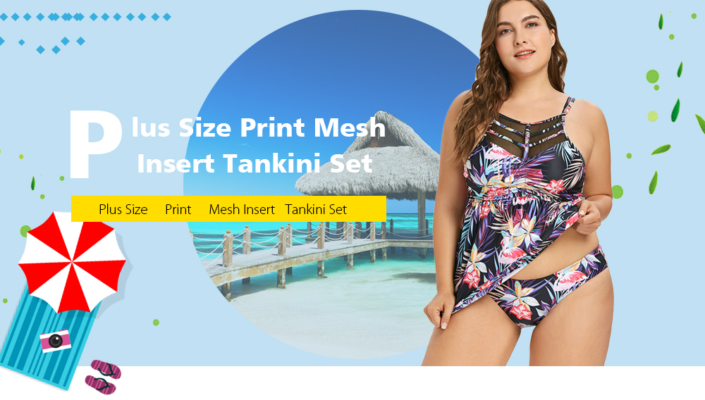 Plus Size Flamingo Ruched Tankini Set