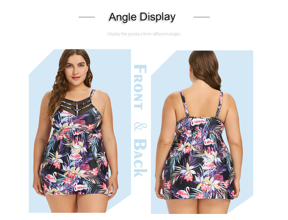 Plus Size Flamingo Ruched Tankini Set