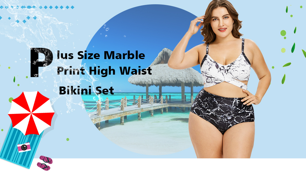 Plus Size Marble High Waisted Bikini Set