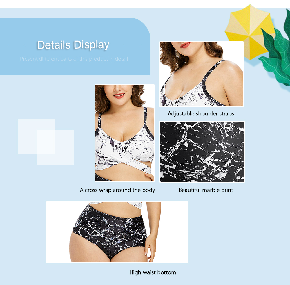 Plus Size Marble High Waisted Bikini Set