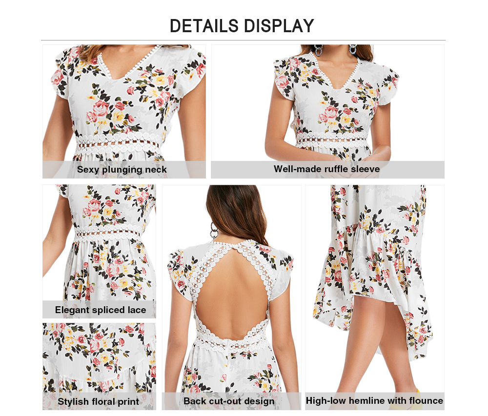 Back Cut Out Floral Print High Low Dress