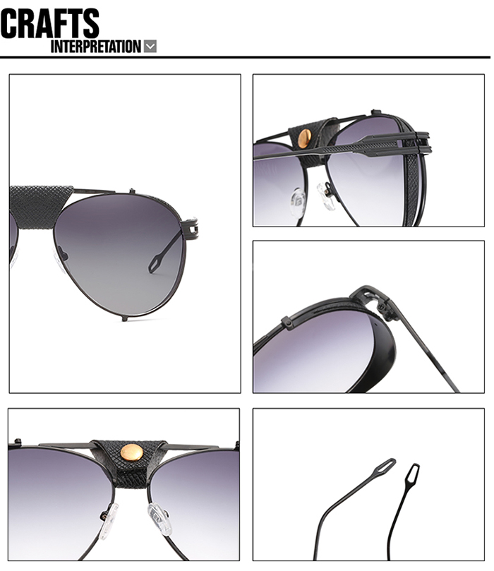 PU Leather Top Bar Decorative Pilot Sunglasses