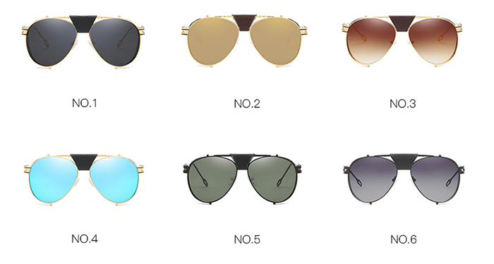 PU Leather Top Bar Decorative Pilot Sunglasses