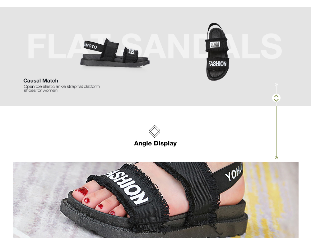 Summer Open Toe Elastic Ankle Strap Flat Sandals Women Platform Shoes