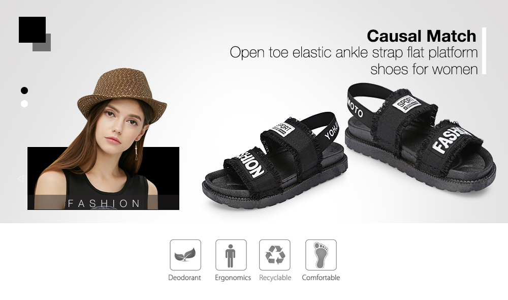 Summer Open Toe Elastic Ankle Strap Flat Sandals Women Platform Shoes