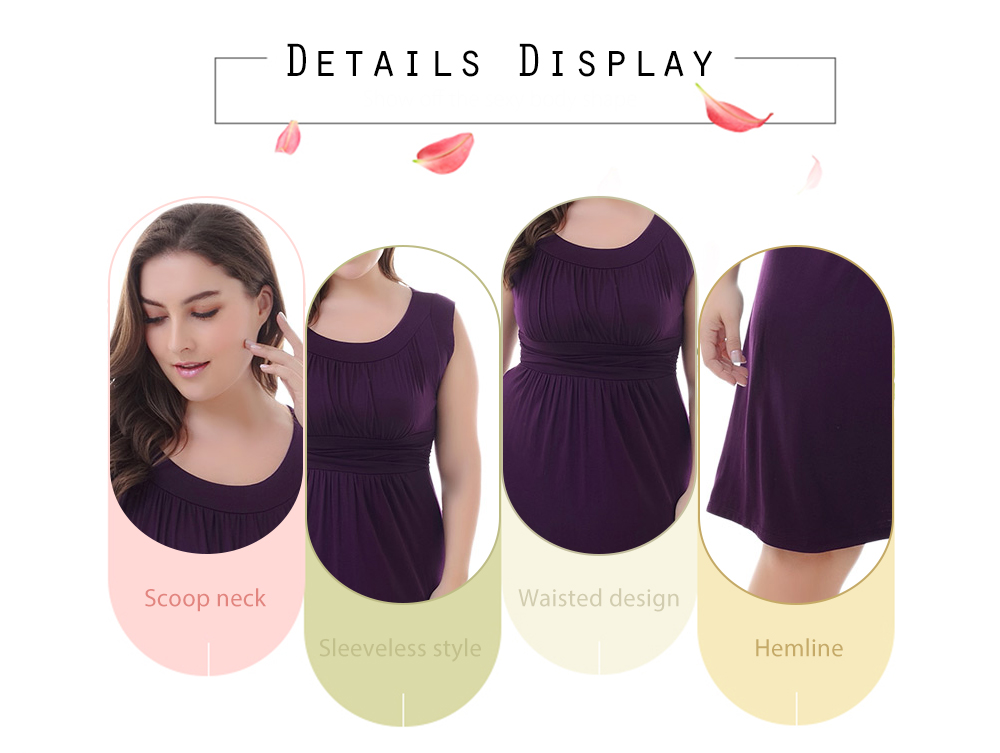 Scoop Neck Sleeveless Plus Size Ruched Solid Color Women Dress