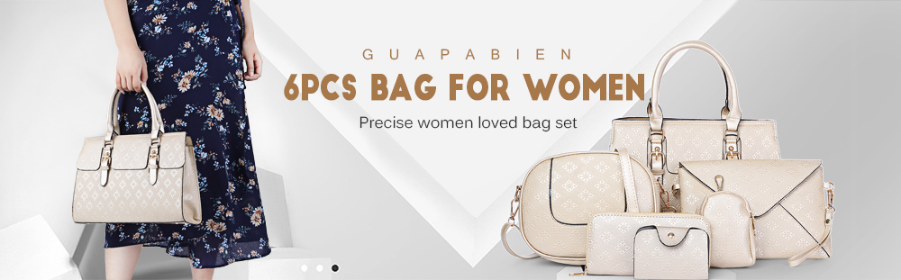 Guapabien 6PCS Fashionable Embossing Famale Handbag Shoulder Bag Wallet