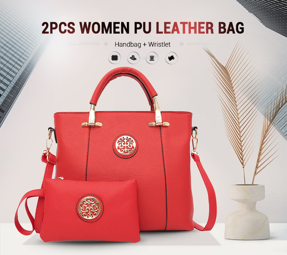 2pcs Women PU Leather Shoulder Handbag Top-handle Pattern Composite Bag Wristlet