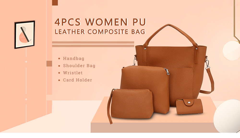 4pcs Women PU Leather Handbag Shoulder Crossbody Bag Wristlet Card Holder