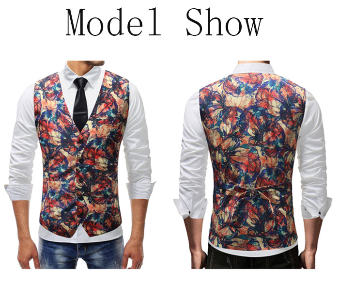 Paint Flower V Neck Single Breasted Waistcoat