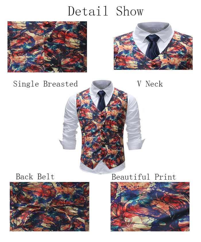 Paint Flower V Neck Single Breasted Waistcoat