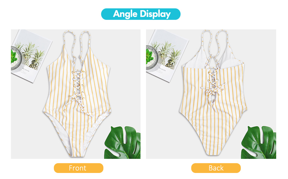Striped Women Swimwear Sexy Lace Up One Piece Swimsuit Backless Bathing Suit
