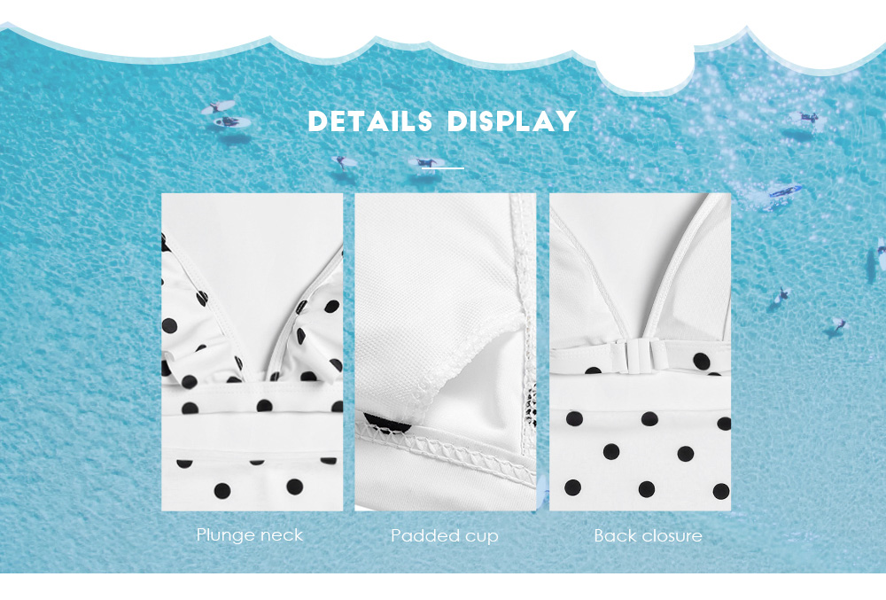 Plunge Neck Backless Padded Flounce Polka Dot High Waist Women Bikini Set