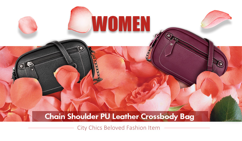 Guapabien Women Messenger Chain Shoulder PU Leather Solid Color Crossbody Bag