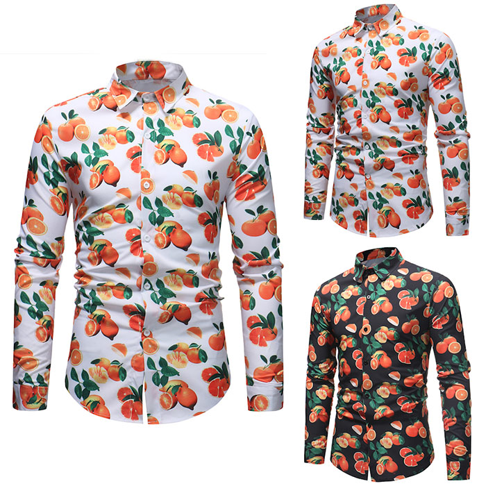 Fruit Oranges Print Long Sleeve Shirt