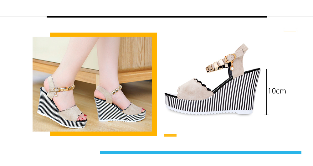 Open-toe Wedge High Heel Ankle Strap Buckle Women Shoes Sandals