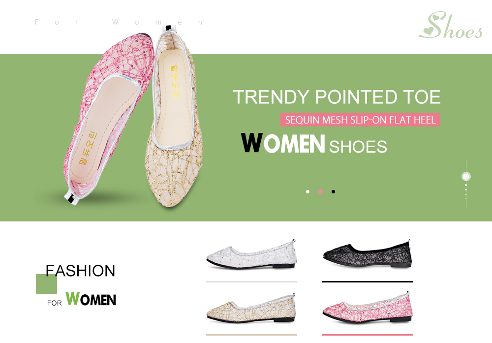 Trendy Pointed Toe Sequin Mesh Slip-on Flat Heel Women Shoes
