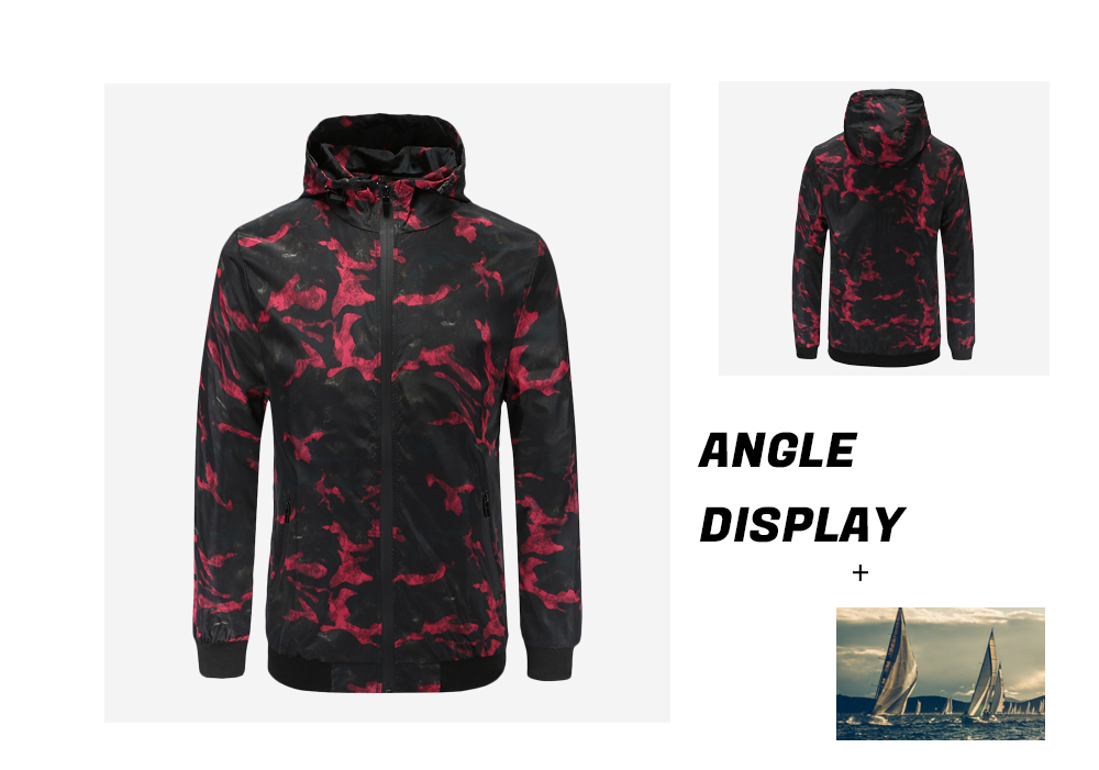 Long Sleeve Pattern Print Hooded Pocket Outdoor Men Jacket