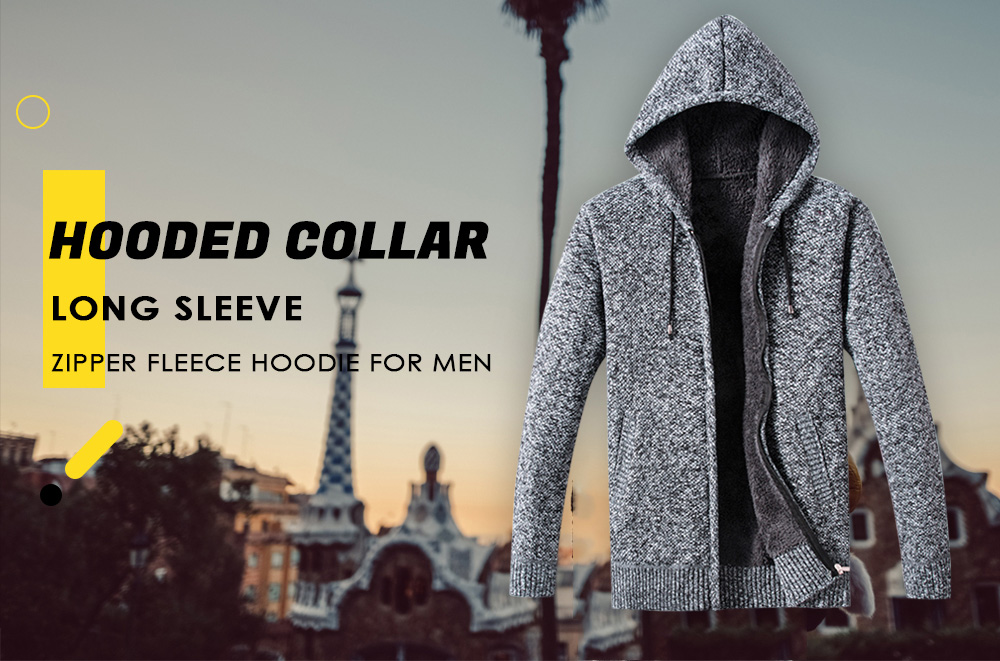 Hooded Collar Long Sleeve Zipper Fleece Sweater Men Hoodie