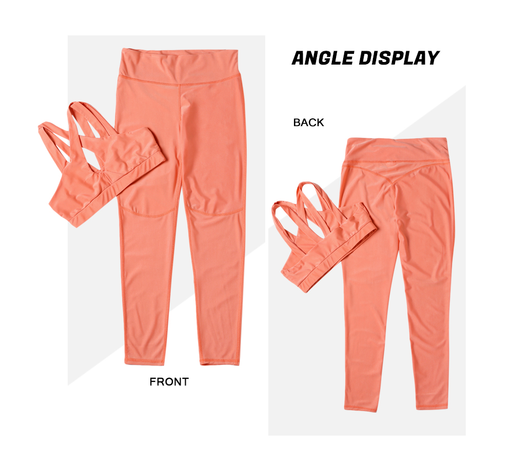 Women Fitted Yoga Sports Suit Crop Top Long Pant Solid Color Sportswear