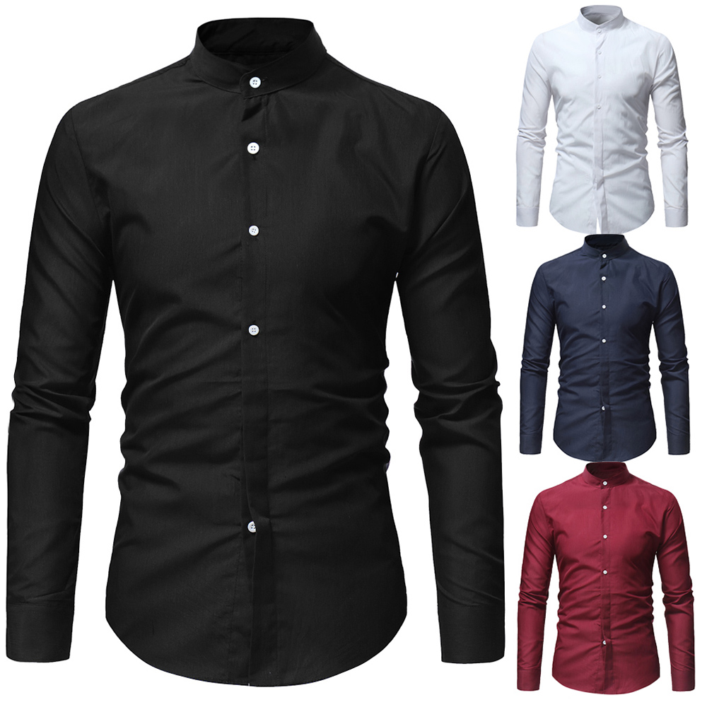 Stand Collar Solid Color Long Sleeve Shirt