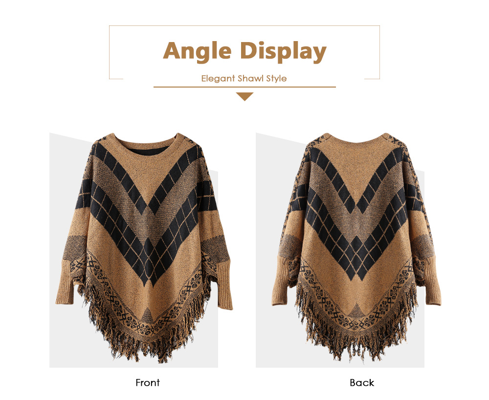 Women Batwing Knitwear Sleeve Tassels Hem Loose Pullover Sweater