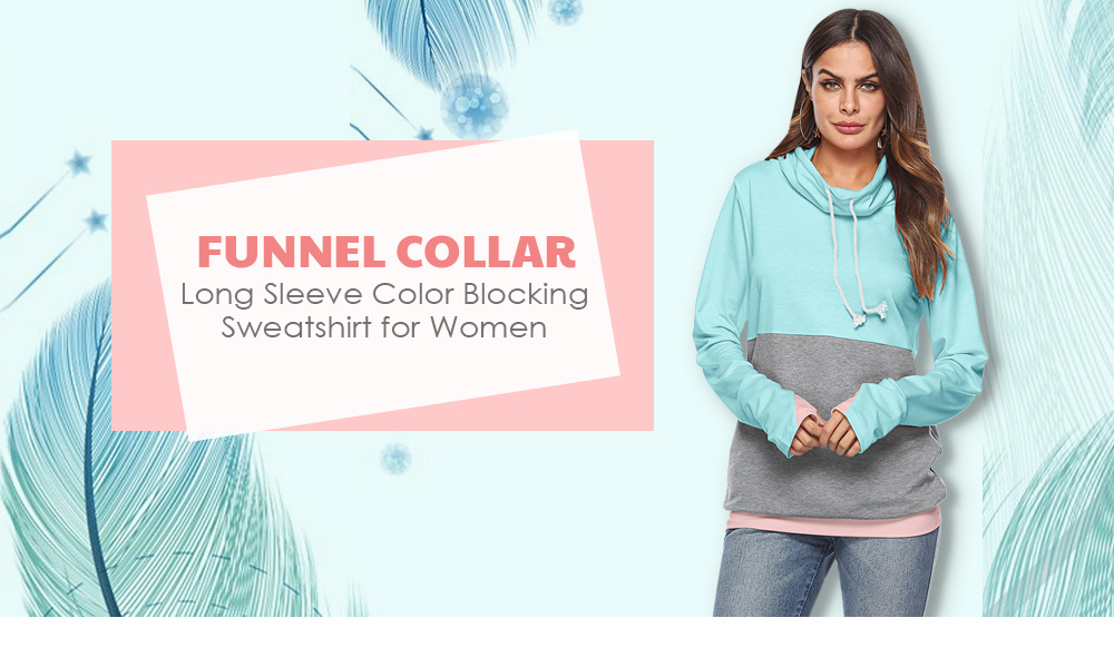 Funnel Collar Long Sleeve Color Blocking Women Hoodie