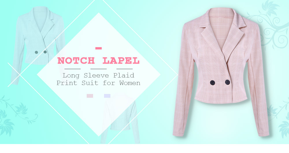 Notch Lapel Long Sleeve Plaid Print Button Women Short Suit