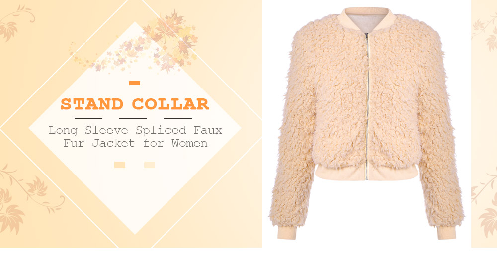 Stand Collar Long Sleeve Spliced Faux Fur Coat Women Short Jacket