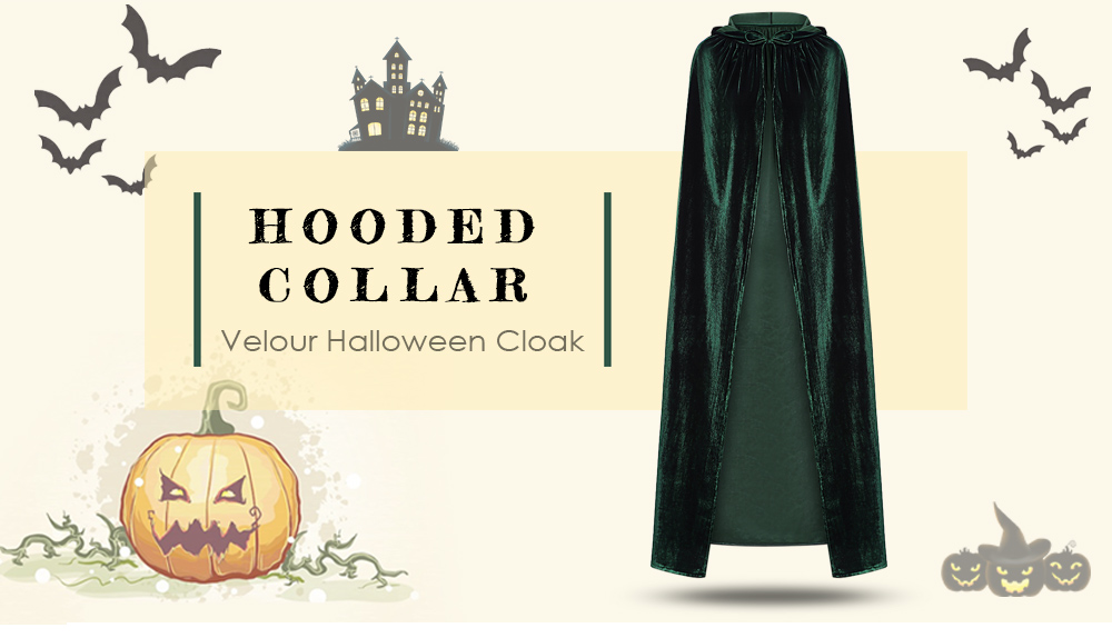 Hooded Collar Cloak Halloween Costume Solid Color Velour Cape