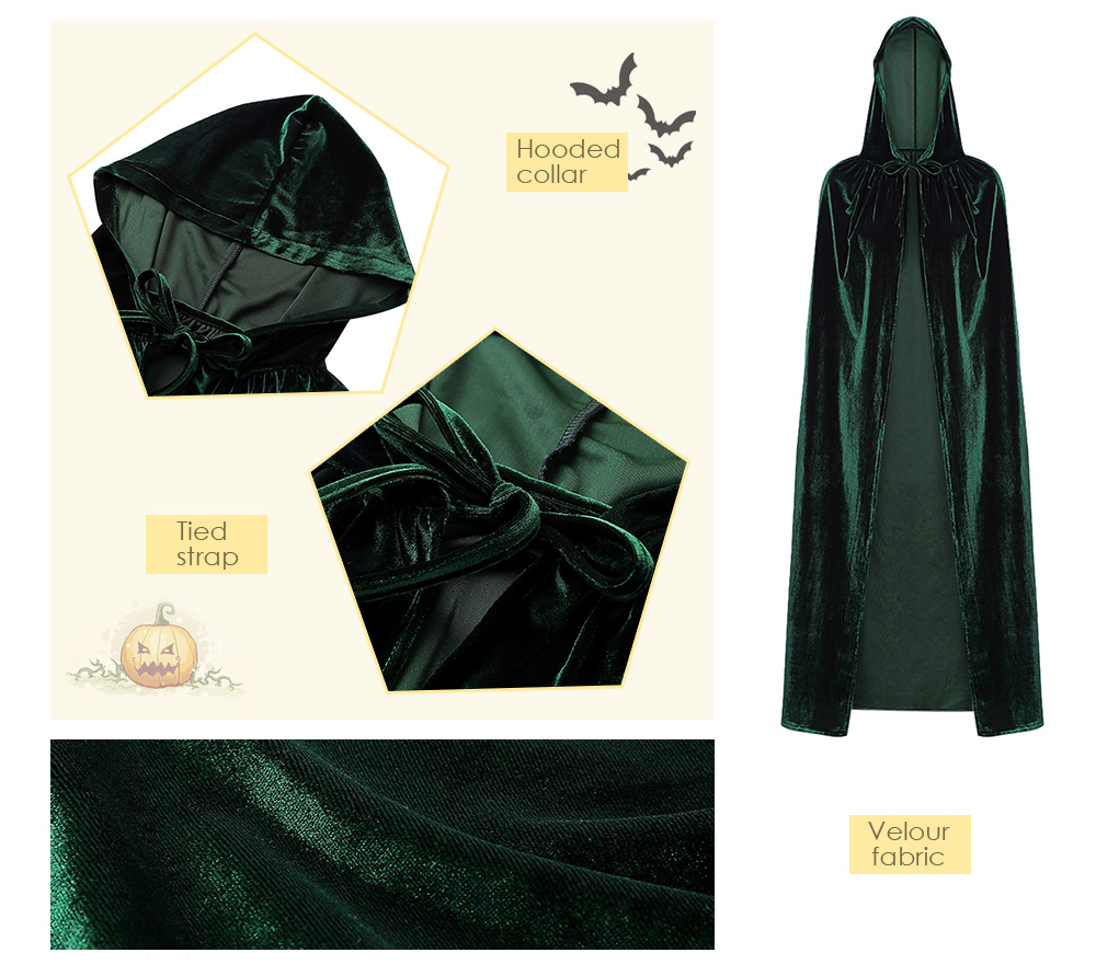 Hooded Collar Cloak Halloween Costume Solid Color Velour Cape