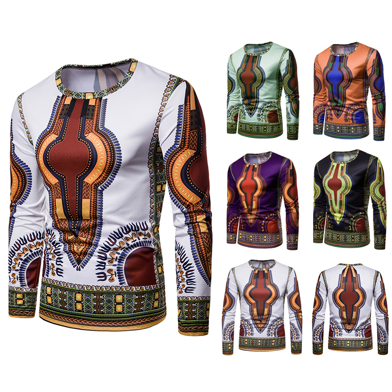 Ethnic Print Long Sleeve Basic T-shirt