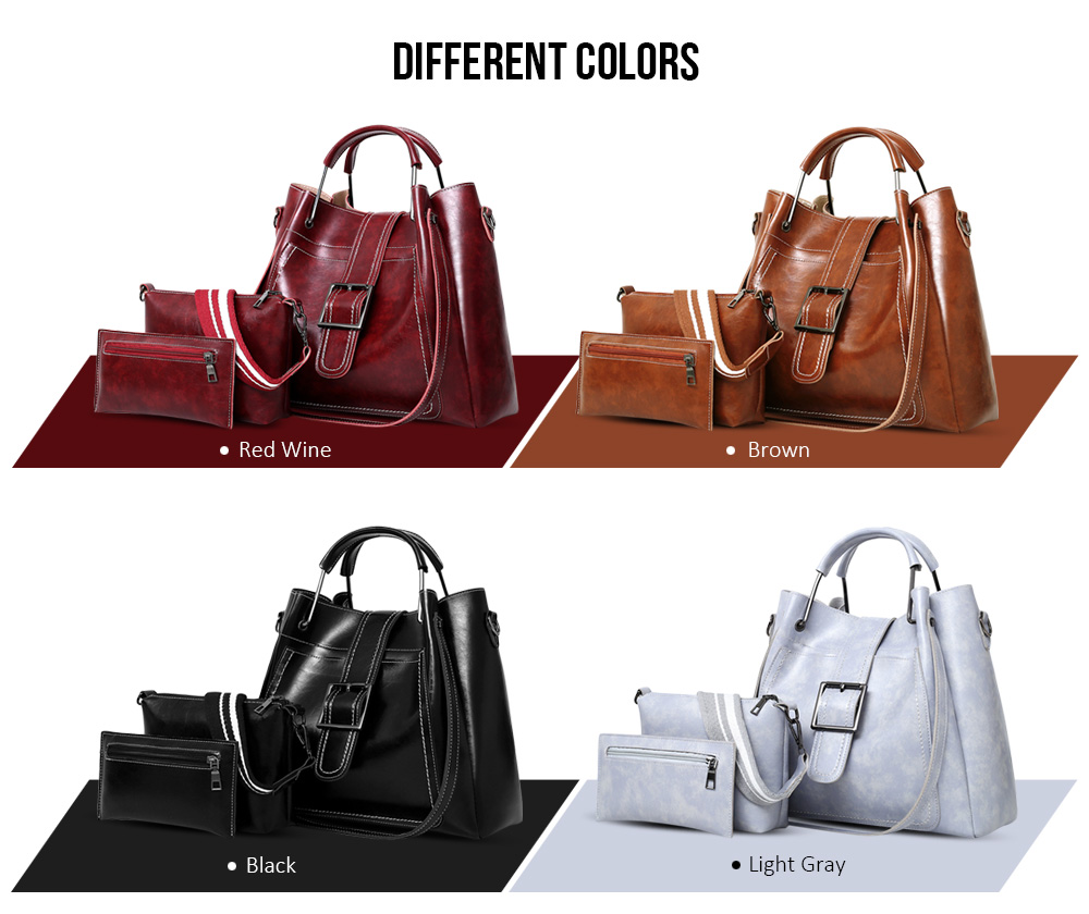 Guapabien 3PCS Fashion Classic Ladies PU Handbag Bucket Shoulder Bag