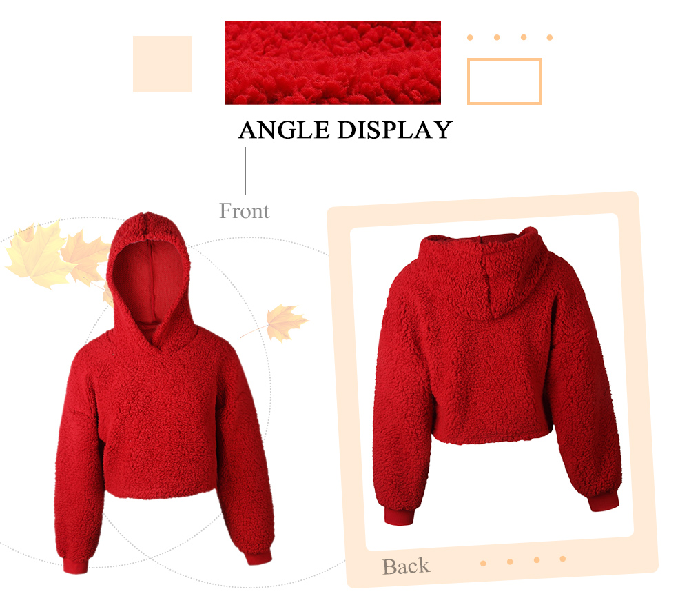 Hooded Long Sleeve Fleece Solid Color Crop Top Women Short Hoodie