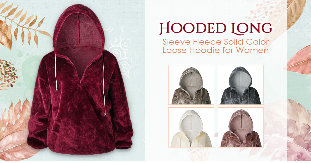 Hooded Long Sleeve Faux Fur Solid Color Zipper Loose Women Hoodie