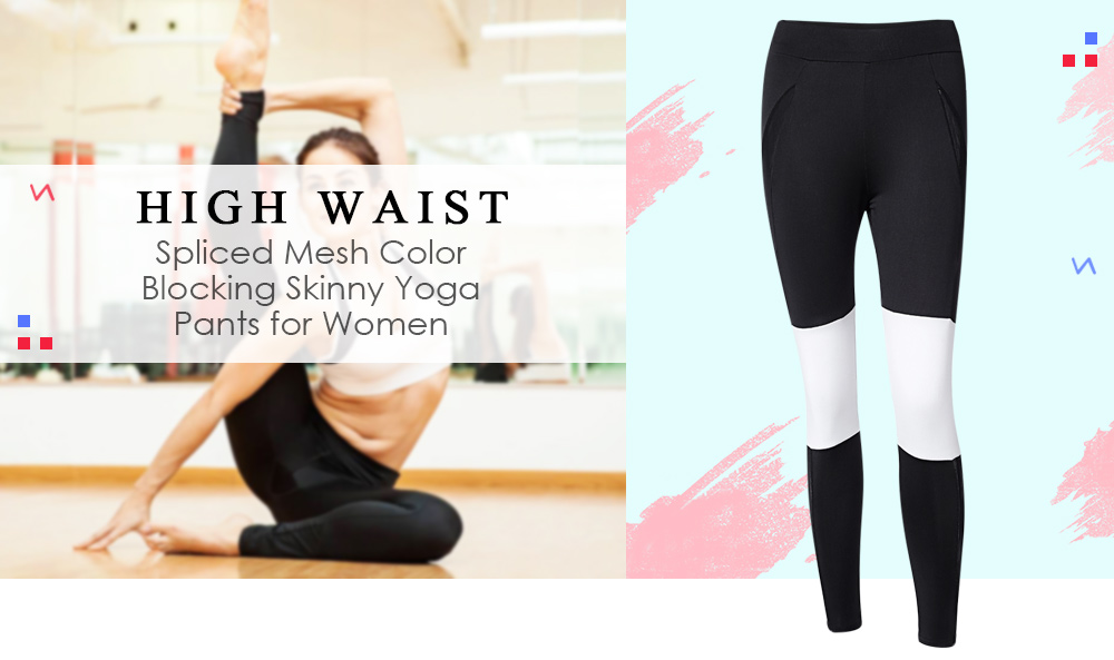 High Waist Spliced Mesh Color Blocking Skinny Women Yoga Pants