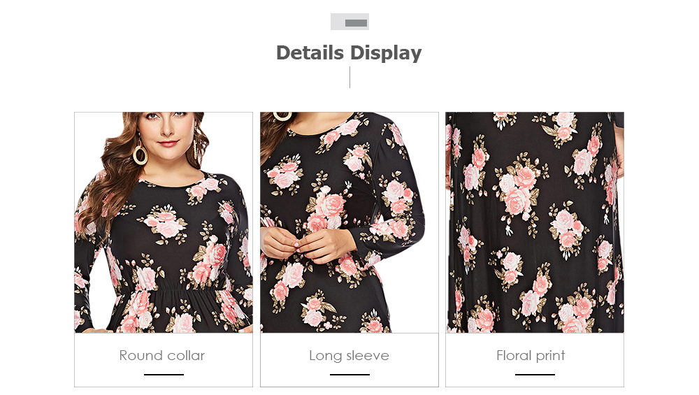Round Collar Long Sleeve Floral Print Pocket Plus Size Women Dress