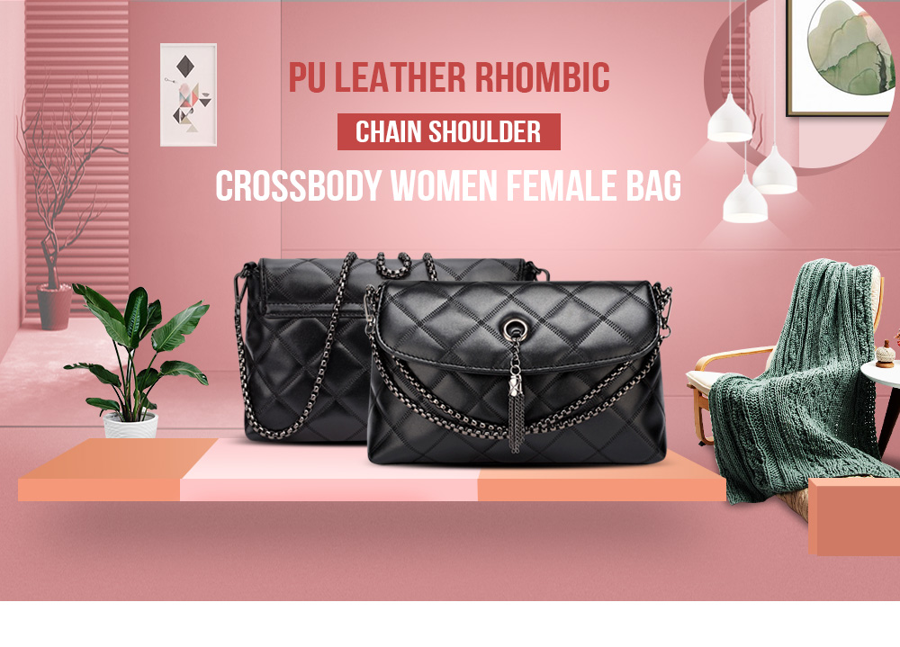 PU Leather Rhombic Chain Shoulder Crossbody Women Female Bag