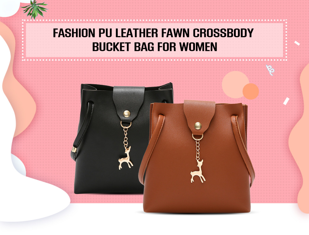 Fashion PU Leather Fawn Crossbody Bucket Bag for Women