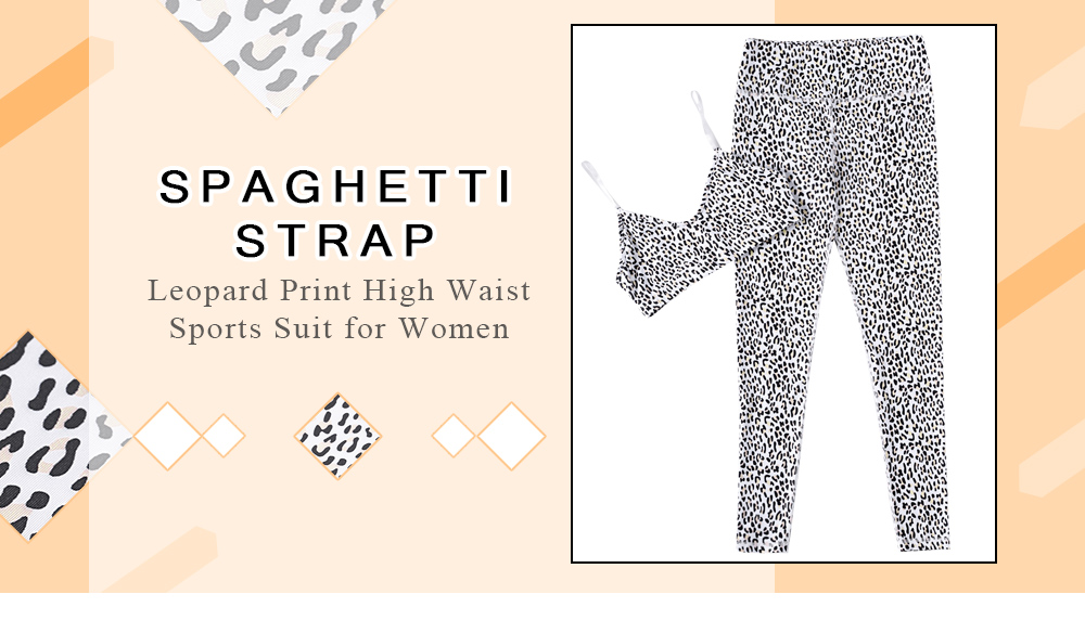 Spaghetti Strap V Neck Leopard Print High Waist Elastic Women Yoga Sports Suit