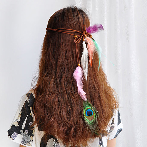 Bohemian Peacock Artificial Feather and Crystal Headband