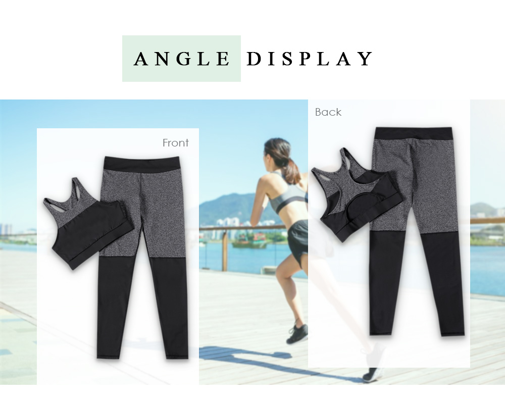 Round Collar Sleeveless Color Blocking Cut Out Women Yoga Sports Suit