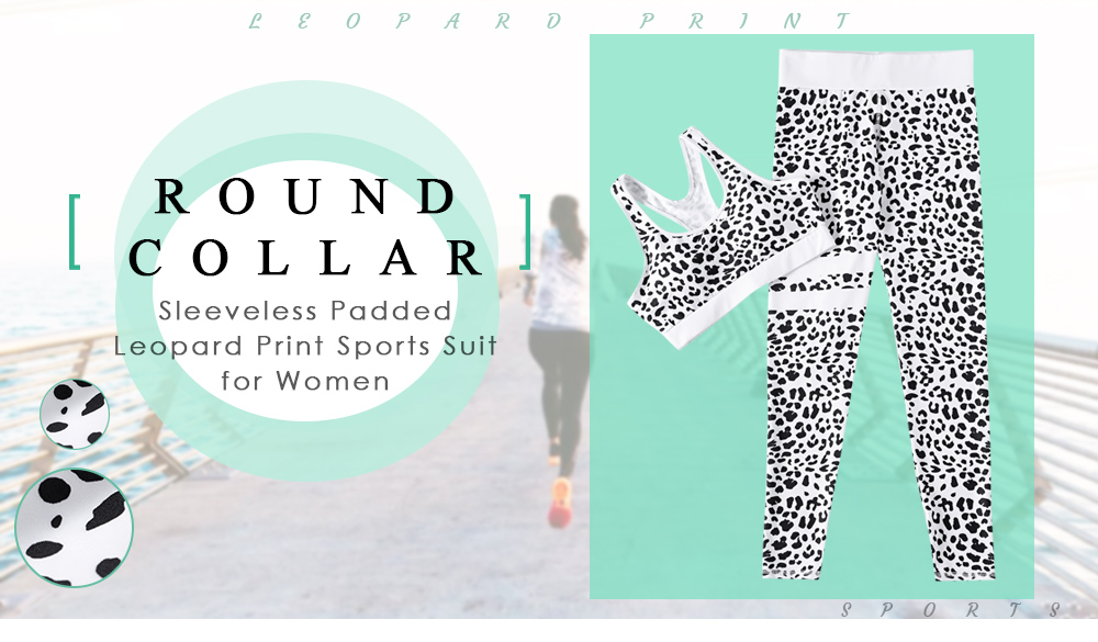 Round Collar Sleeveless Padded Leopard Print Women Yoga Sports Suit