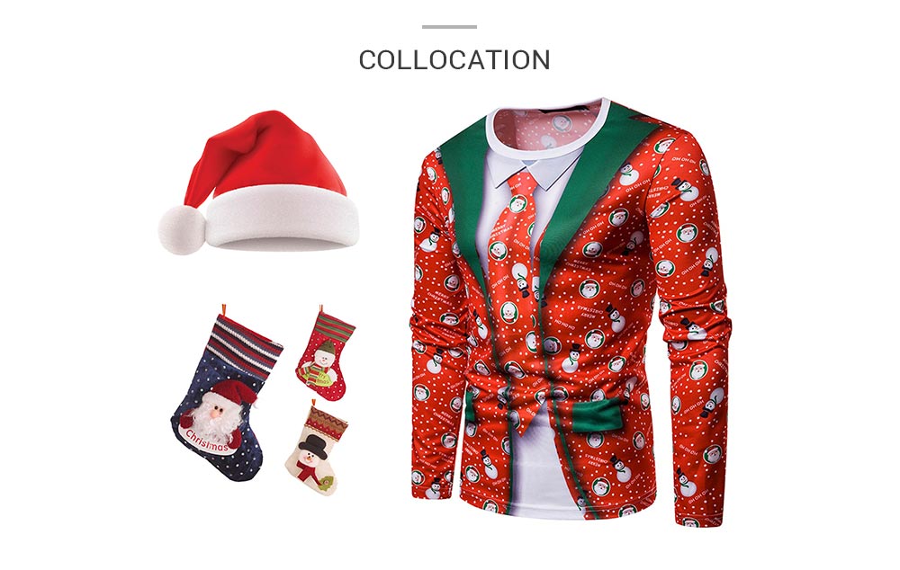 Round Collar 3D Printing Christmas Tie Fashion Long Sleeve Men Shirt