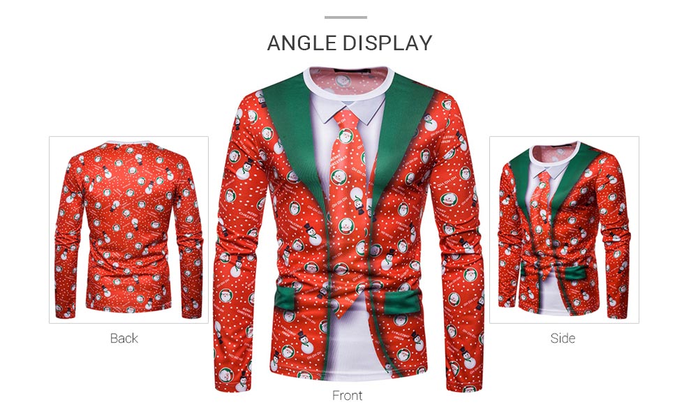 Round Collar 3D Printing Christmas Tie Fashion Long Sleeve Men Shirt