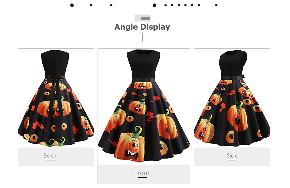 Women Halloween Vintage Sleeveless Party A Line Swing Belt Dress