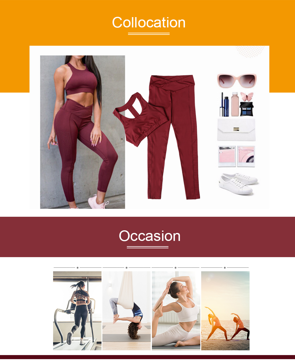 Crop Top with Hollow Long Pants Women Yoga Sports Suit with Chest Pads
