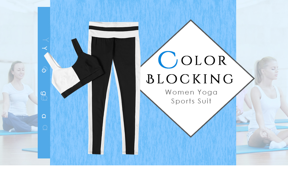 Spaghetti Strap Round Collar Color Blocking Women Yoga Sports Suit