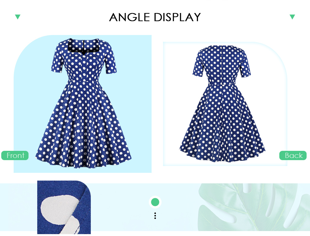 Square Neck Short Sleeve Polka Dot Print A-line Women Dress